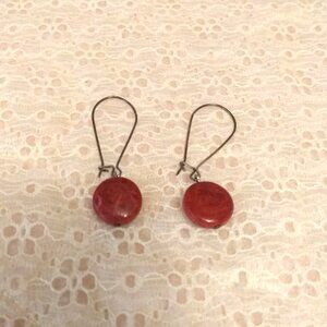 Vintage Handmade Red Beads Dangle Drop Earrings Timeless VTG Jewelry